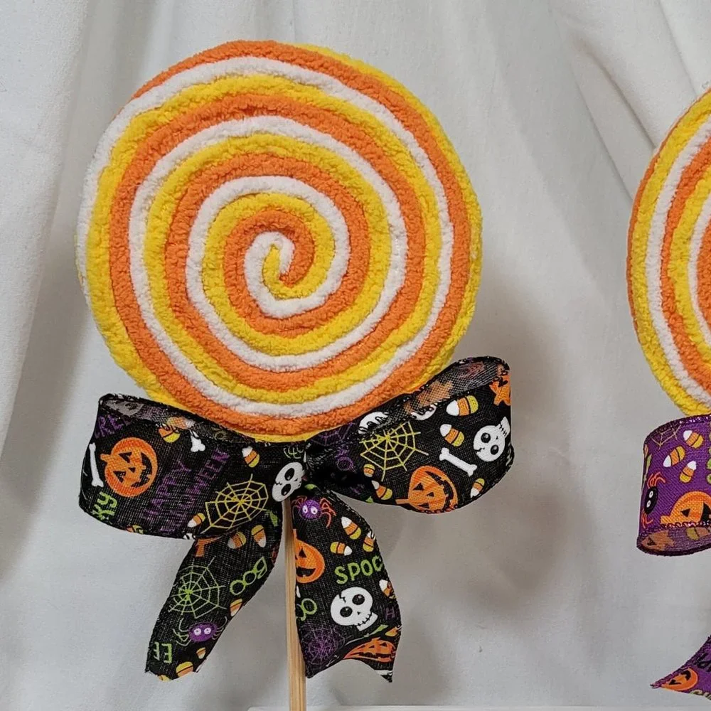 Decorative Fake Candy Yarn Halloween Lollipop - Black Bow